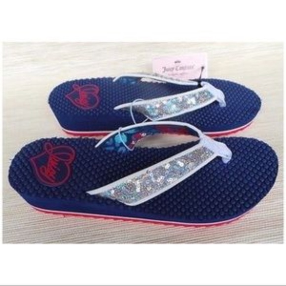 JUICY COUTURE Sandals Flip Flops Sequin Wedge Red White Blue Sizes S XL - Picture 3 of 4